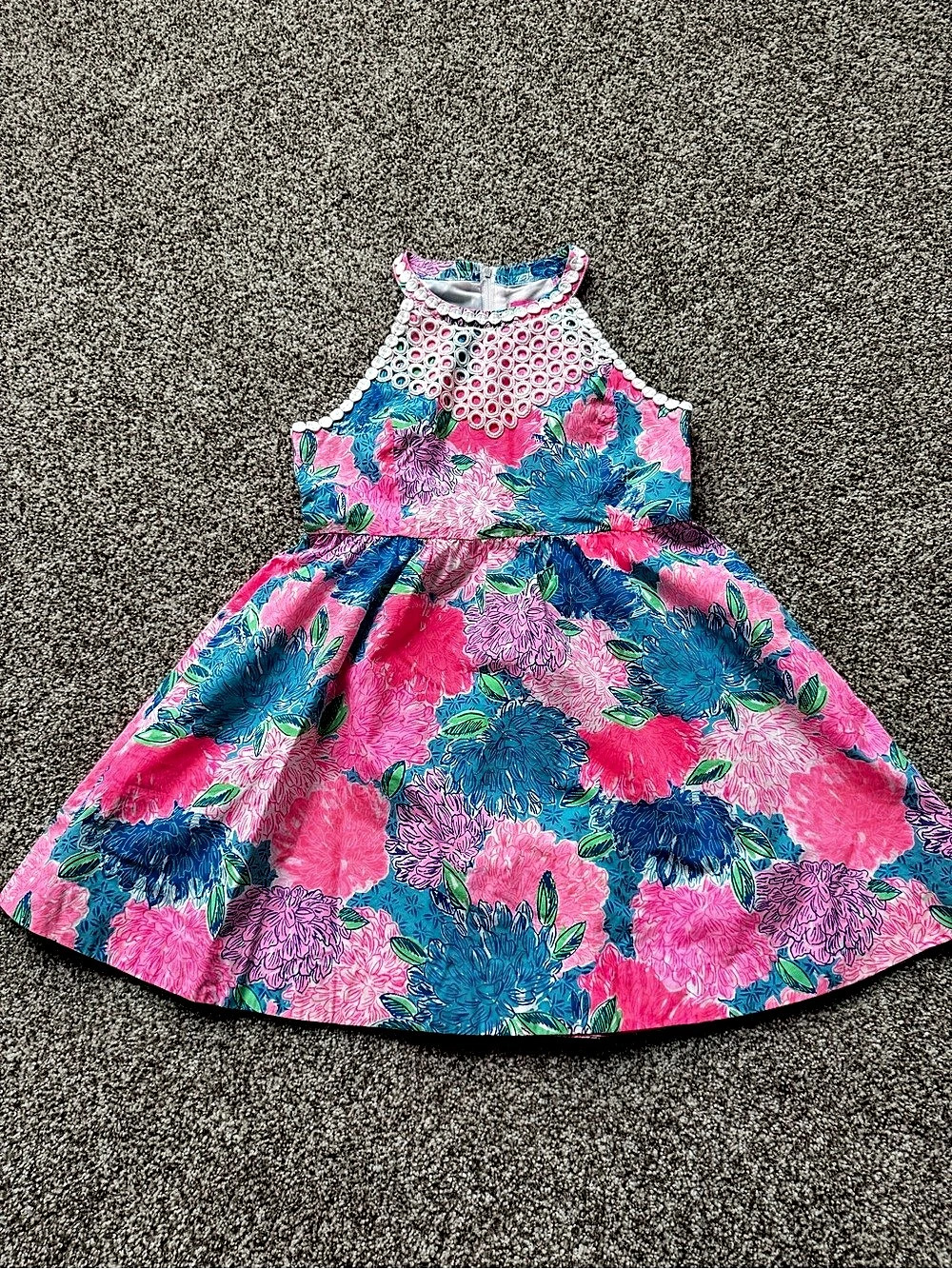 Lilly Pulitzer Girls Floral Dress Pink & Blue Size 12 Like New